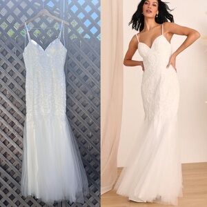 NWOT Dream Romance Beaded Tulle Trumpet Maxi Dress